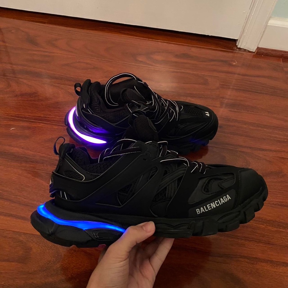 Balenciaga Black Sneakers with Blue and Purple LED Accents
